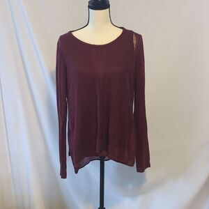 EUC - Lucky Brand Sheer Maroon Knit Top with Lining - L